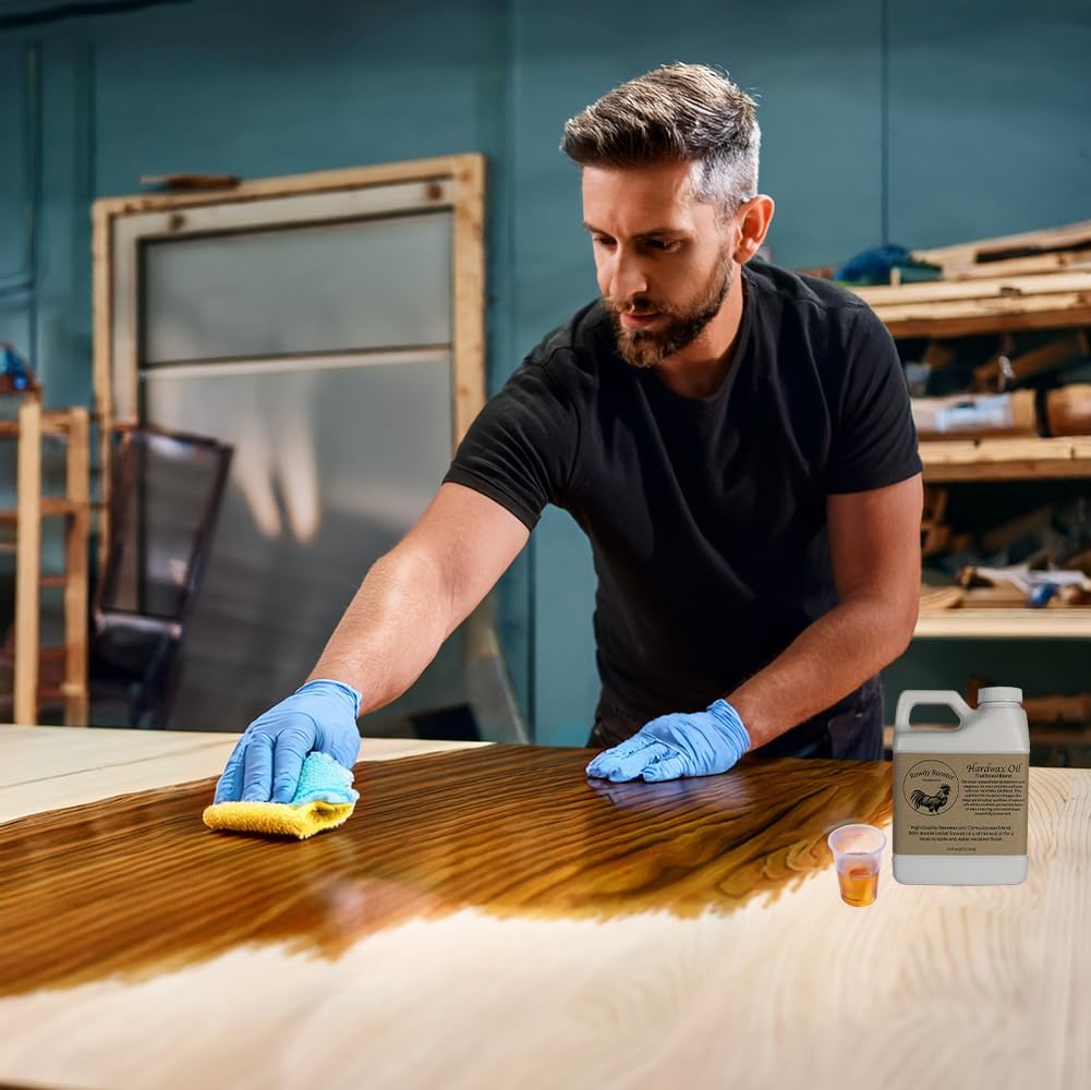Traditional Hard Wax Oil - Durable Satin Finish with Mineral Oil, Hard Wax, and Linseed Oil for a Beautiful protective Wood Finish. Ideal for bare wood, furniture and more.-USA Made (16 fl.oz)
