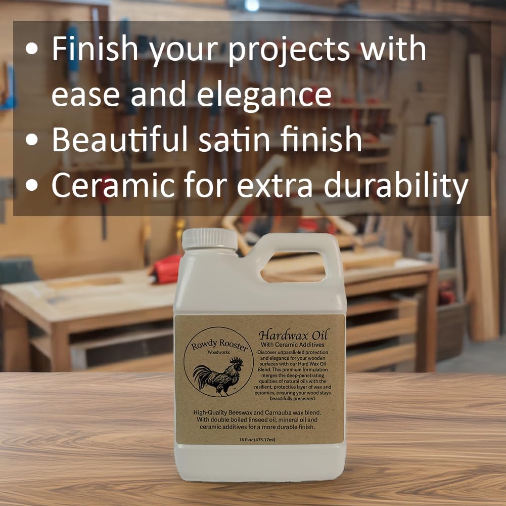 HardWax Oil With Nano-Ceramic Additives - Furniture Oil, Beeswax and Carnauba Wax Blend - Durable Satin Wood Furniture Finish With Added Ceramic Protection, Bare Wood Finish Sealer-USA Made-(16 fl.oz)