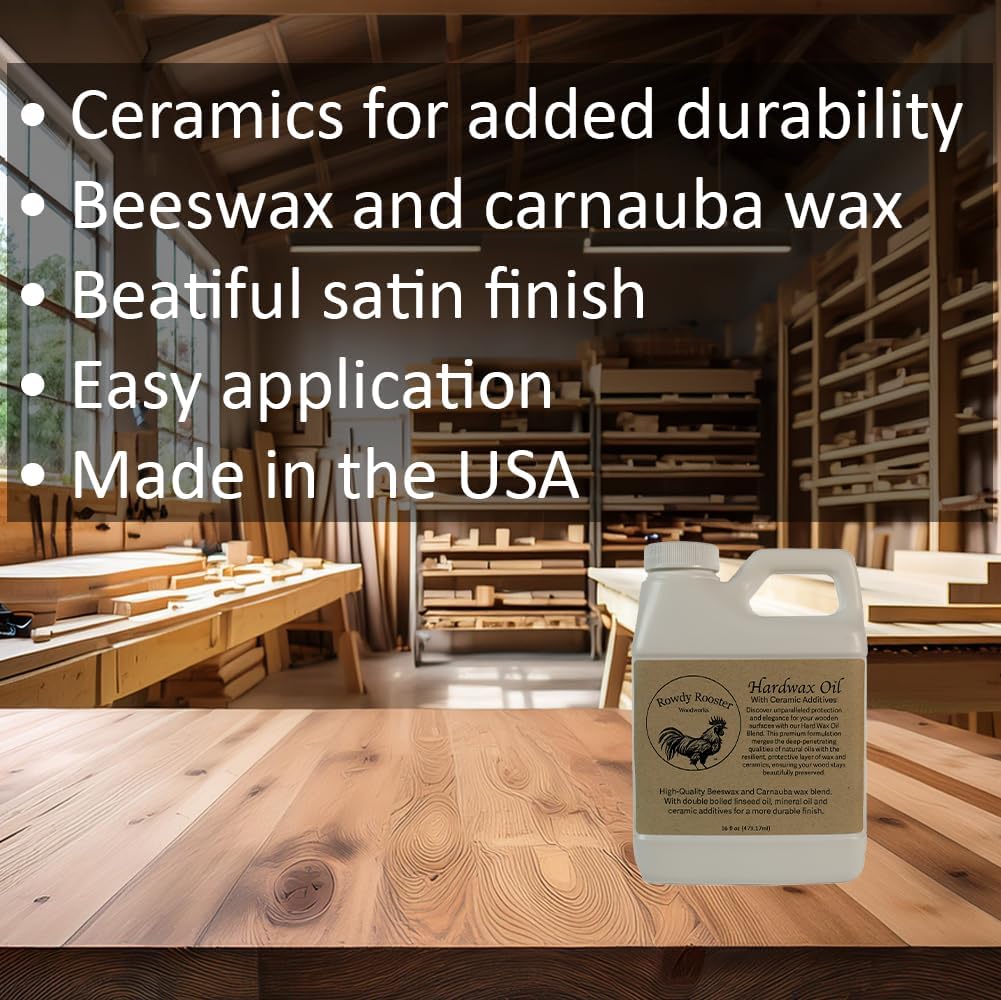 HardWax Oil With Nano-Ceramic Additives - Furniture Oil, Beeswax and Carnauba Wax Blend - Durable Satin Wood Furniture Finish With Added Ceramic Protection, Bare Wood Finish Sealer-USA Made-(16 fl.oz)