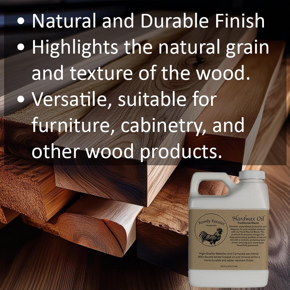 Traditional Hard Wax Oil - Durable Satin Finish with Mineral Oil, Hard Wax, and Linseed Oil for a Beautiful protective Wood Finish. Ideal for bare wood, furniture and more.-USA Made (16 fl.oz)