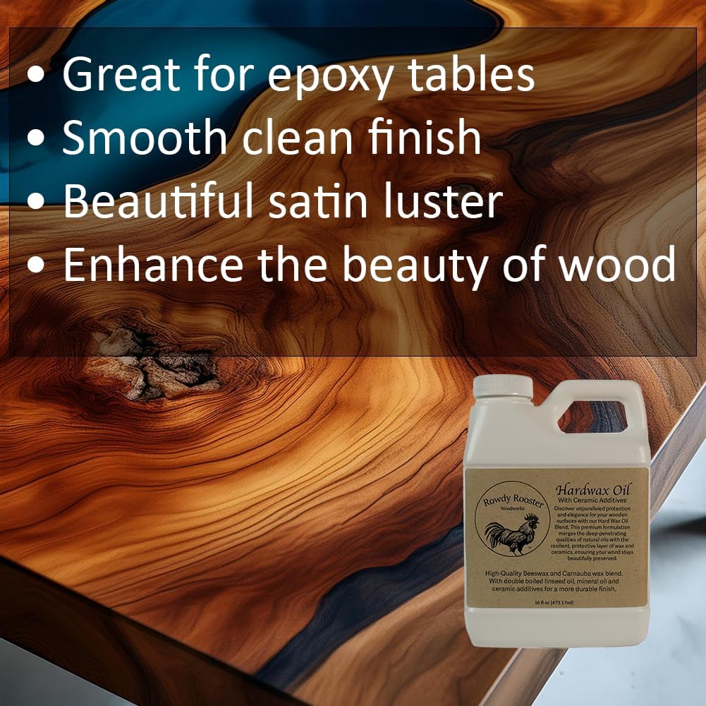 HardWax Oil With Nano-Ceramic Additives - Furniture Oil, Beeswax and Carnauba Wax Blend - Durable Satin Wood Furniture Finish With Added Ceramic Protection, Bare Wood Finish Sealer-USA Made-(16 fl.oz)