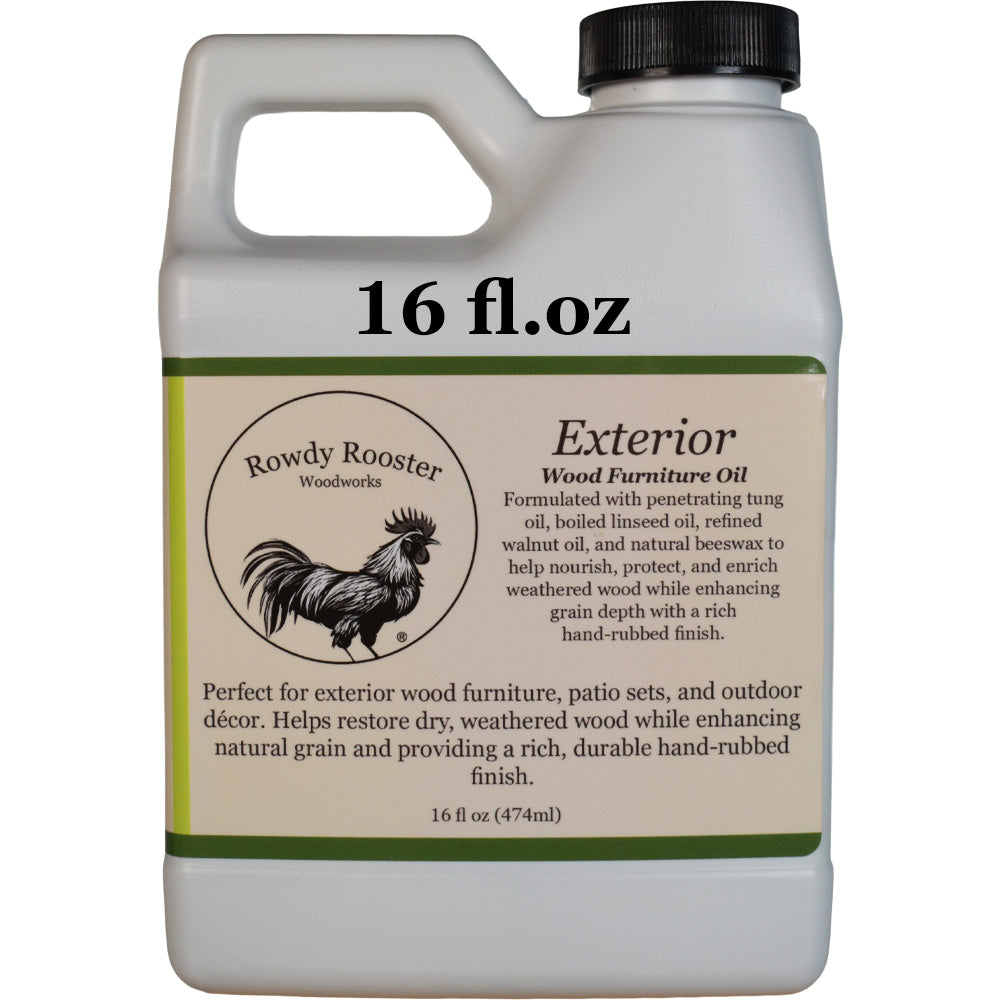 Rowdy Rooster Woodworks Exterior Wood Finishing Oil with Tung Oil, Linseed Oil and Beeswax, Penetrating Finish for Outdoor Furniture, 16 fl oz